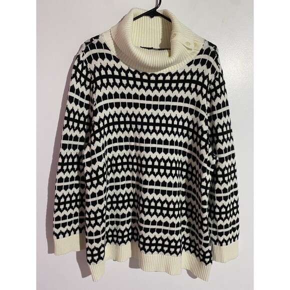 Talbots Sweaters - Talbots Sweater 2X Black Ivory Geometric Preppy Academia Office Travel Stretch